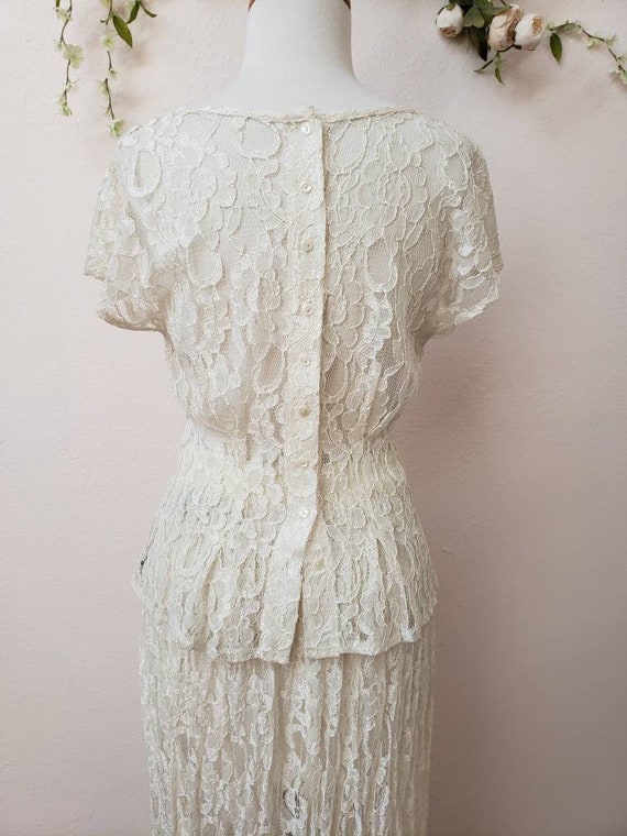Vintage 80's 2 piece lace skirt and top wedding b… - image 4