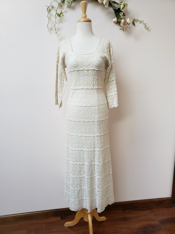Vintage crochet maxi dress with bell sleeves