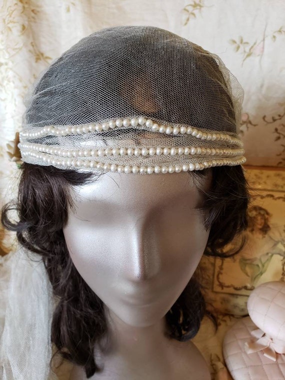 Vintage 1920's bridal veil headpiece waxed orange… - image 6