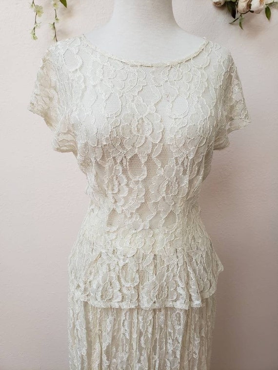 Vintage 80's 2 piece lace skirt and top wedding b… - image 3