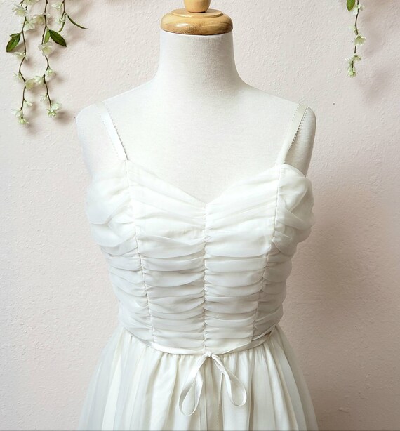 Vintage chiffon bridal wedding dress with spaghet… - image 3