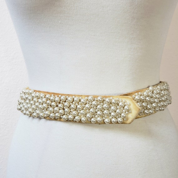 Vintage pearl belt, bridal sash - image 1