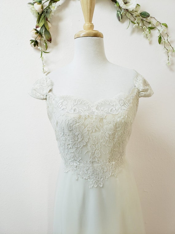 70's vintage bridal wedding off the shoulder chif… - image 2