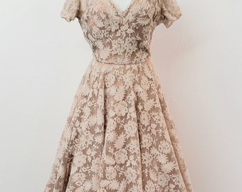 Vintage tea length 1950's lace dress