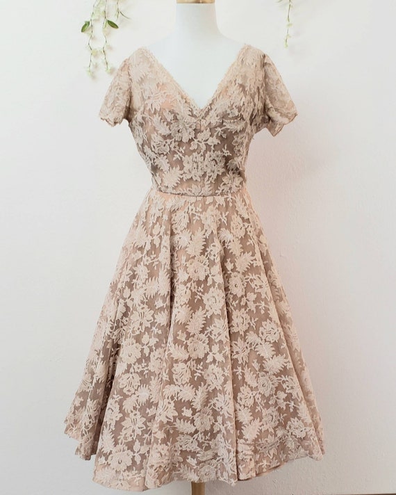 Vintage tea length 1950's lace dress - image 1