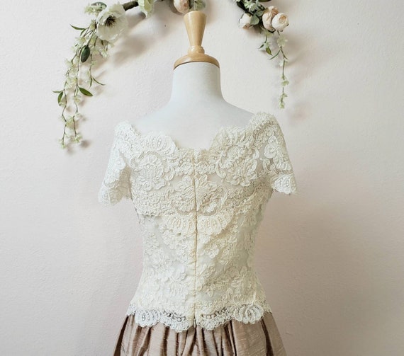 Vintage wedding two piece bridal gown skirt and b… - image 3