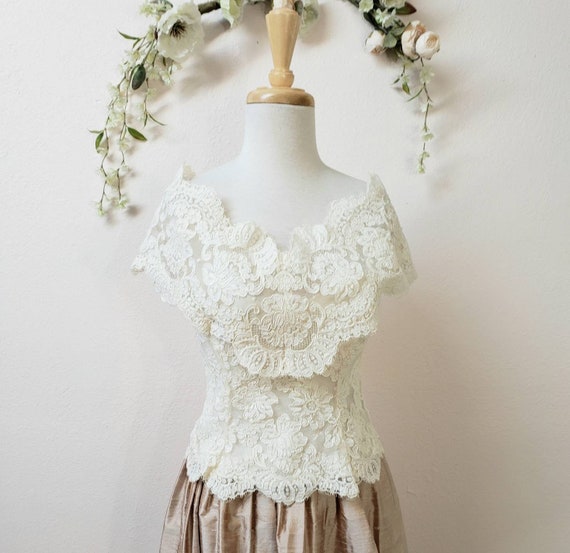 Vintage wedding two piece bridal gown skirt and b… - image 4