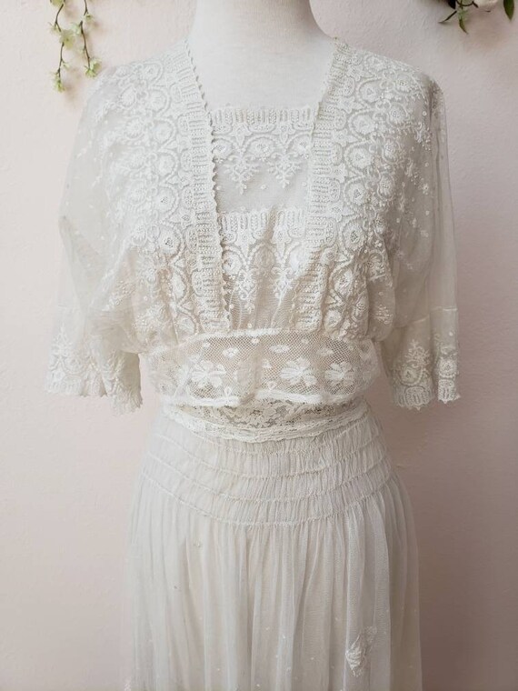 Edwardian net lace 2 piece vintage bridal wedding