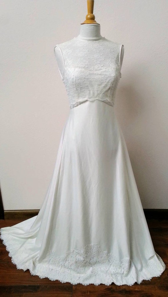 70's vintage bridal gown lace overlay