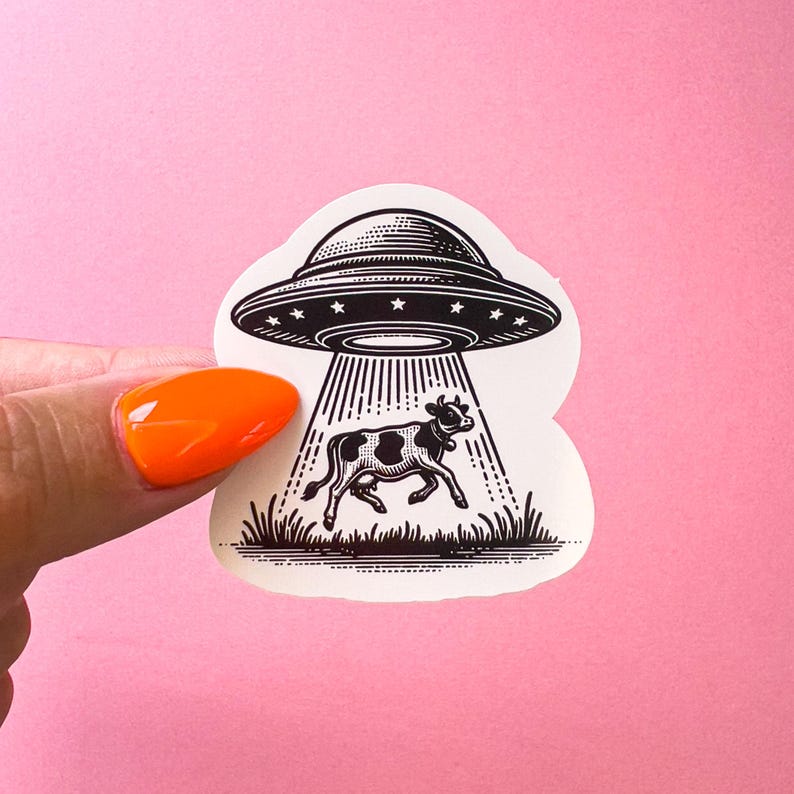 UFO Beaming Cow Sticker: Glossy Vinyl Decal 9FNTSY - Etsy