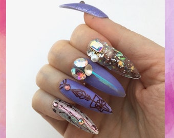 Lavender Dream Color Changing Stiletto Nails | Extra Long Press On Nails |  Thermal Chameleon Nail | Acrylic Nail | Temperature Change Nails