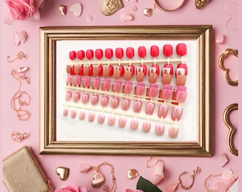 Blumenstrauß aus Pink - 10-er Set Bündel Kurze Pinke Nägel | Petite Active Pink Solid Color Nägel | Neon, Hell Dunkel Pink Glitzer Nägel
