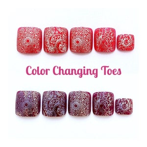 Pink To Purple Color Change Press On Toenails | Chameleon Nails | Press On Pedicure | Boho Vibe Summer Vacation Toenails