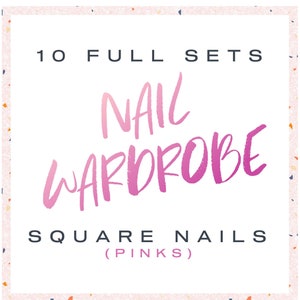 Pink Nail Bundle 10 Sets of Square Pink Press On Nails With Nail Decals Beauty Self Care Solid Pink Nail Wardrobe DIY Manicure Party image 1