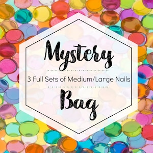 MYSTERY BAG- 3 sets pers op nagels in middelgrote/grote maten | Lucky Grab Bag- Kies enkele kleur of schattige designnagels | Cadeau voor haar