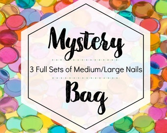 MYSTERY BAG- 3 Sets of Press On Nails in Medium/Large Sizes | Lucky Grab Bag- Choose Single Color or Cute Design Nails | Gift for Her