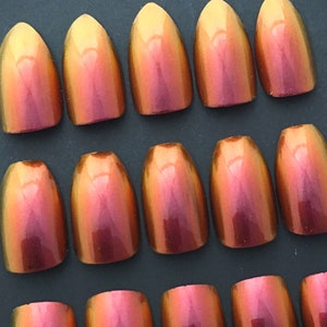 Red Orange Duochrome Press On Nails Chameleon Fake Nails Full Set Color Shifting Nails in Coffin Stiletto Oval Square Fire Nails image 1