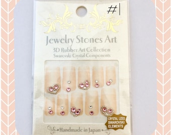 Nail Art Decals from Japan- Your Choice of 3D Nail Art Stickers with Rhinestones, Stars and Crystals for Japanese 3D Nails, DIY Nail Art