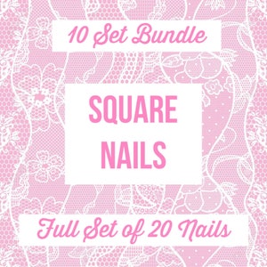 Pink Nail Bundle 10 Sets of Square Pink Press On Nails With Nail Decals Beauty Self Care Solid Pink Nail Wardrobe DIY Manicure Party image 8