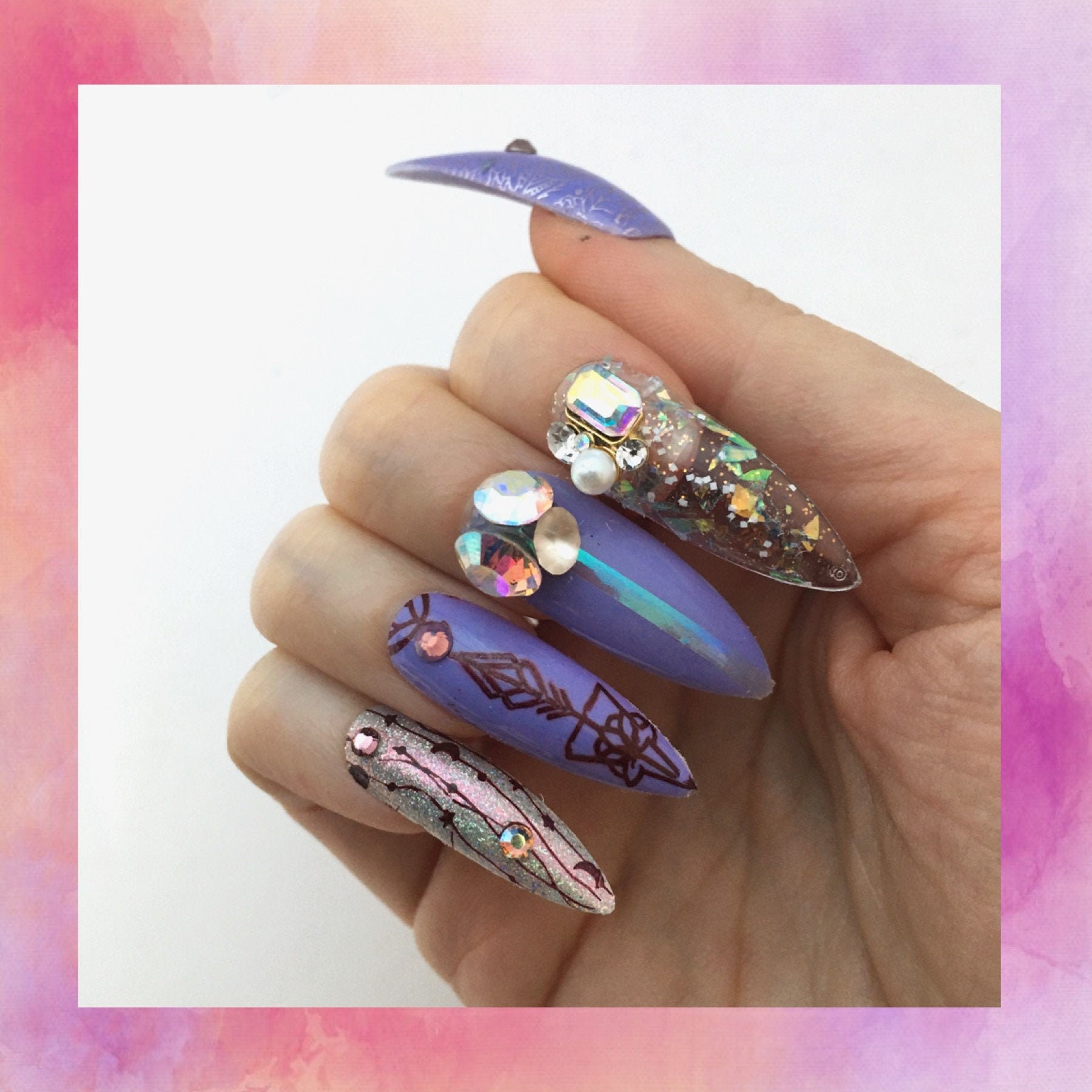 Lavender Dream Color Changing Stiletto Nails Extra Long - Etsy Israel