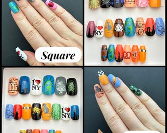NYCプレスオンネイル：熱で色が変わる自由の女神像、ピザラット - Etsy