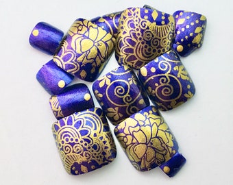 Purple and Gold Swirl False Toenails | Press On Pedicure | Press On Toenails | Fake Toenails | Press On Pedi | Party Toes