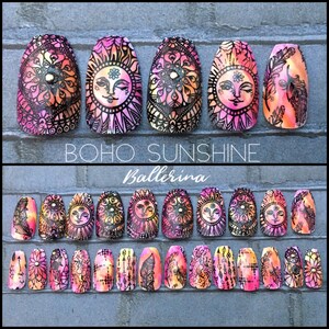 Boho Sunshine Tie Dye Press On Nails Multicolor Mandala Hippie Free Spirit Festival Vacation Vibe Fake Nails With Dreamcatchers image 8