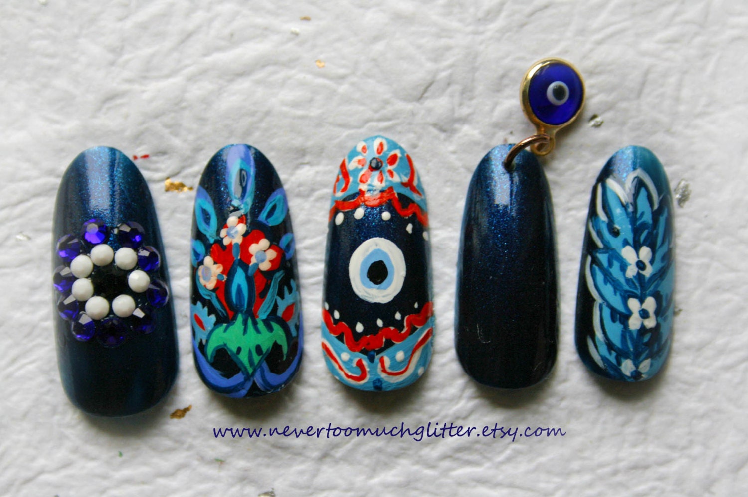 Evil Eye Press On Nails Turkish Art Evil Eye Art Custom Etsy