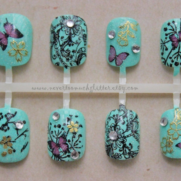 Fake Nails-Butterfly Garden Press On Nails for Spring