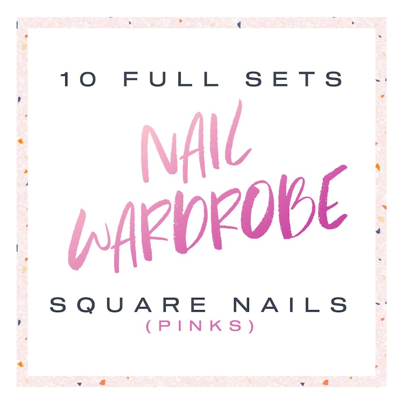 Pink Nail Bundle 10 Sets of Square Pink Press On Nails With Nail Decals Beauty Self Care Solid Pink Nail Wardrobe DIY Manicure Party image 1