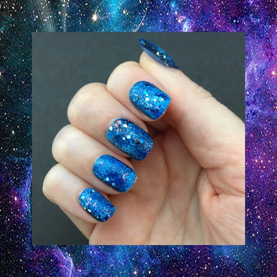 Purple Glitter Space Galaxy Press On Nails Fake Nails Glue On Nails Reusable