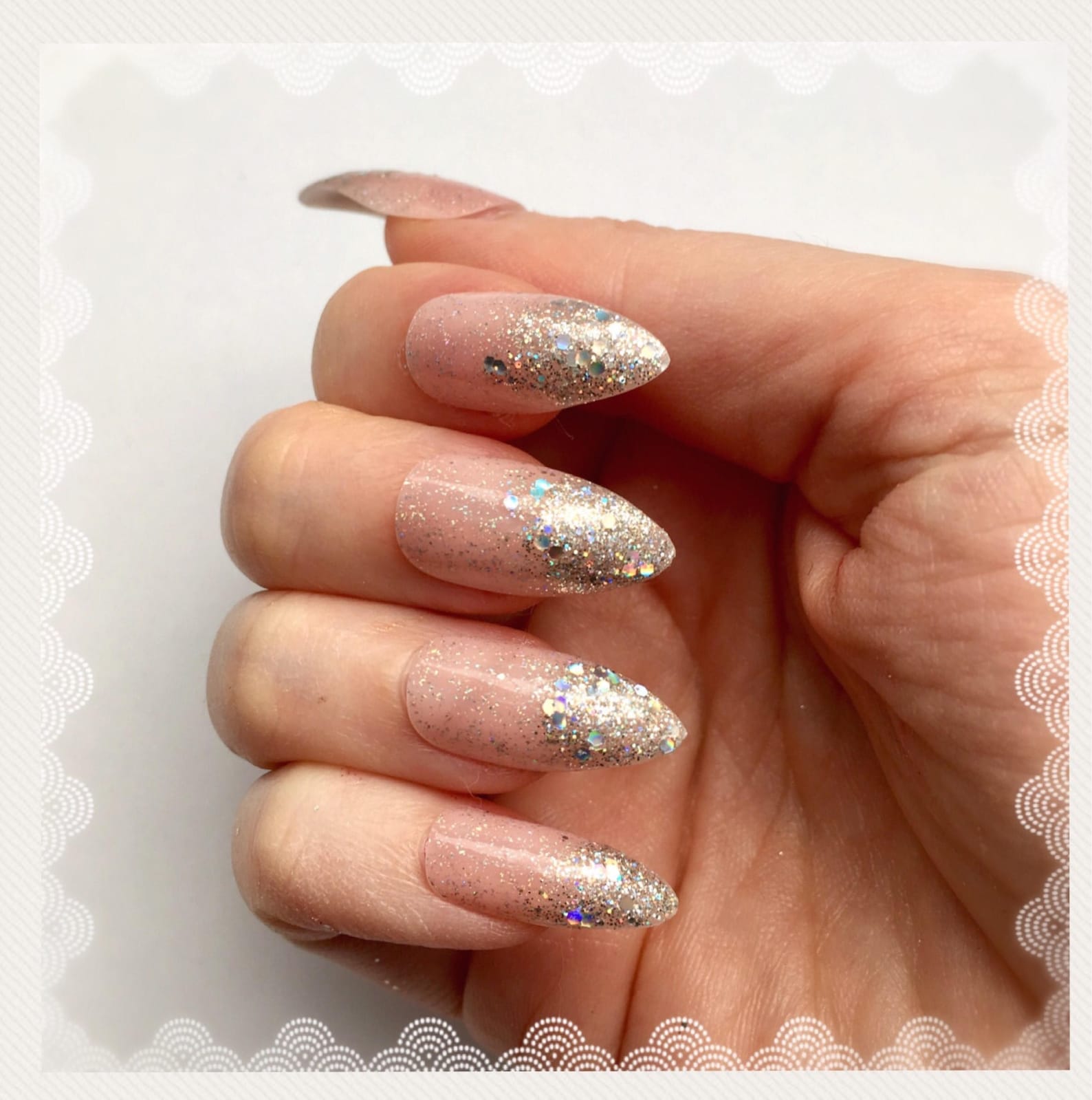 Pink and Silver Glitter Ombre Press On Nails Glitter Stiletto.