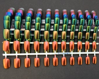 Farbverschiebende Chrom-Press-On-Nägel: Zierliche Aktive extra kleine Nägel