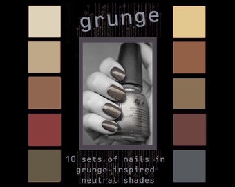 Grunge Farbe Extra Kurz Drücken Sie auf die Nägel | 10er Set Nagel Garderobe Bundle | 90er Jahre Ästhetik Braun Grau Grün XS Nägel | Blank Fake Nägel DIY