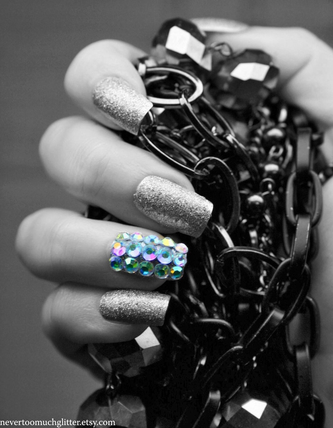 Glamorous Black Crystal Nail Trend