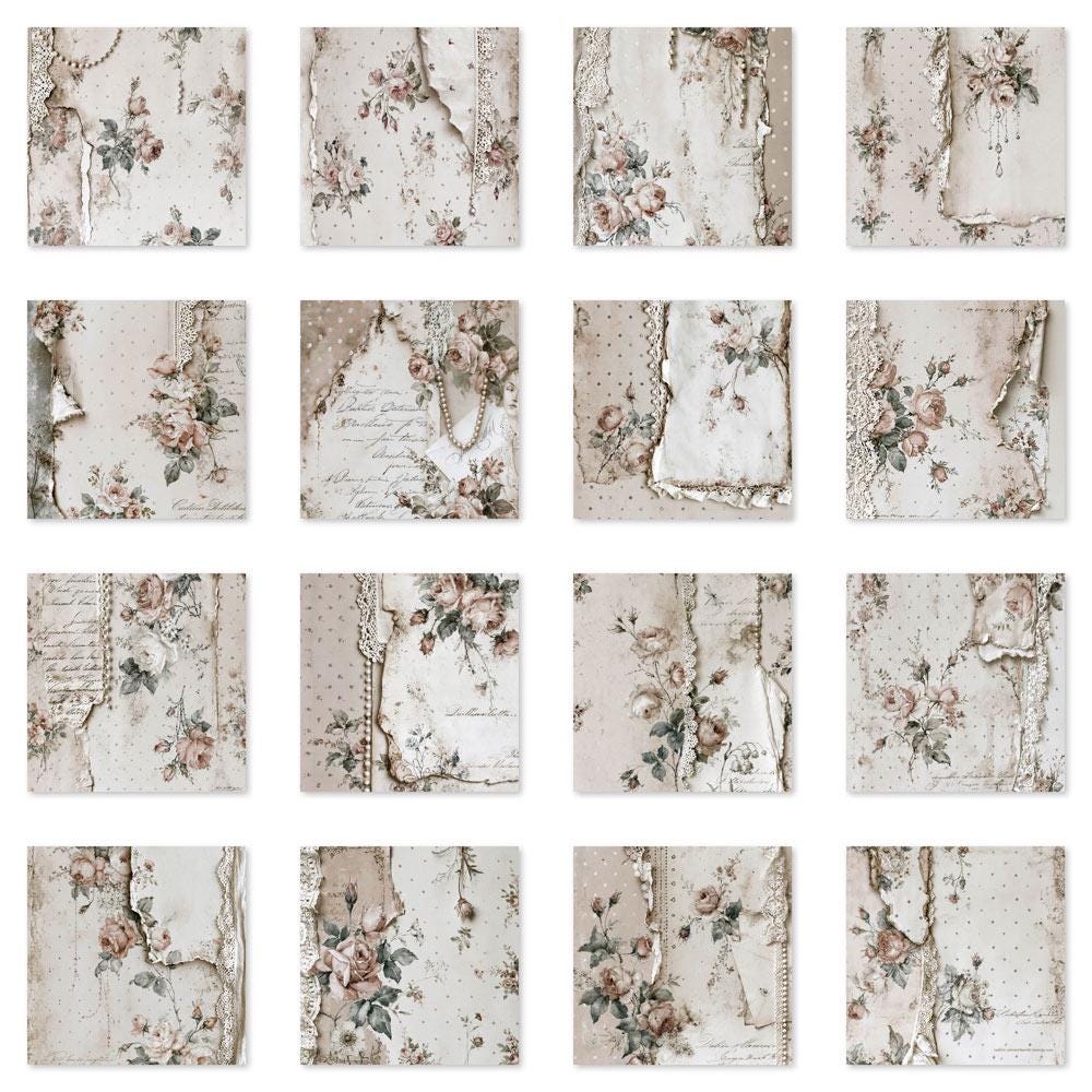 Vintage Floral Junk Journal Papers, Romantic Shabby Chic Collage Pages ...