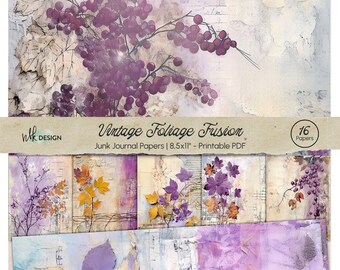Vintage Foliage Fusion Papers: Purple Autumn Scrapbook (PDF & JPG)