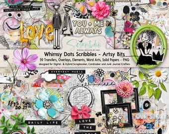 Colorful Mixed Media Ephemera: Artsy Scribbles & Dots for Junk Journals (PNGs, JPGs, Digital Download)