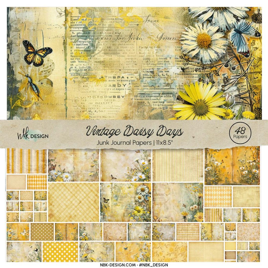 Vintage Daisy Junk Journal Kit: Floral Ephemera, Scrapbook Paper ...