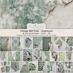 Vintage Wall Finds Greenroom, 8,5x11, Carta da parati strappata grunge, Carta da giornale spazzatura, Texture di muro antico verde, Materiale effimero stampabile, Shabby