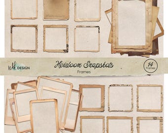 Vintage Photo Frame Clipart, Aged Paper (PNG)