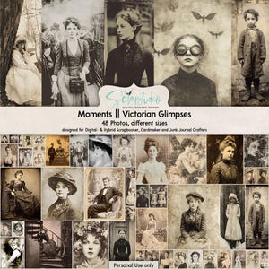 Moments, aperçus victoriens, 48 photos vintage, lot d'éphémères anciens, portraits grunge, sépia, imprimables - Journal de brocante, techniques mixtes