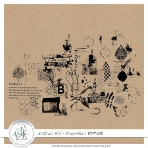 artCrush #88 Brush Mix, 45 Grunge Brushes PNG & ABR, Mixed Media Stamp Set, Digital Collage Brushes, Ephemera Stamps for Scrapbooking