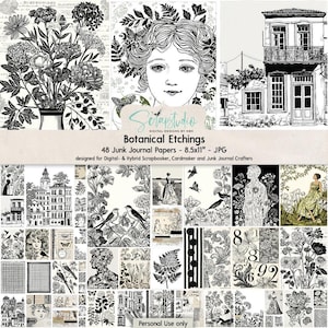 Incisioni botaniche 8,5x11", fogli di collage botanici, vintage, illustrazioni vittoriane, carte per incisioni, stampabili, carte per collage digitali