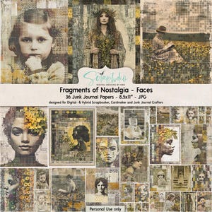 Fragmente der Nostalgie, Gesichter, 21x28 cm, 36 Papiere, Junk Journal, Erinnerung, Art Journaling, Printable, künstlerisch, Collage, Vintage, nostalgisch