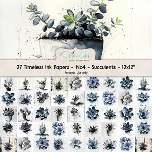 Tinta atemporal, Suculentas, 30 x 30 cm, grunge, pintura, vintage, diario basura, monocromo, cactus, tarjetas, condolencias, técnica mixta, negro, blanco
