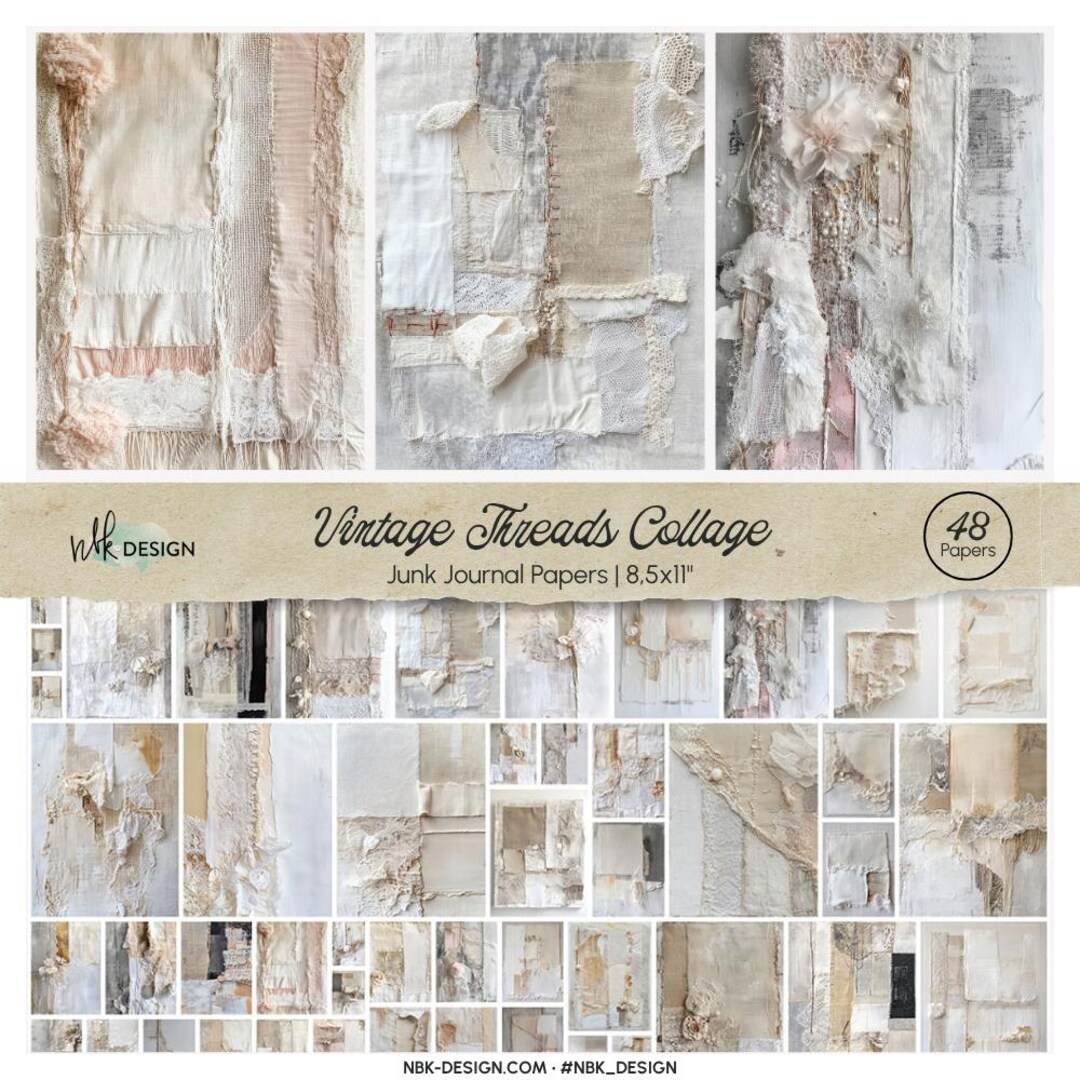 Collage With Thread Vintage Threads Collage Papers: Lace Fabric Layers (digital Download ...