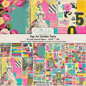 Garden-party Pop Art, 8,5 x 11 po., fabrication de cartes, scrapbooking, projets techniques mixtes, collage artistique, découpage, imprimable, papier collage numérique,