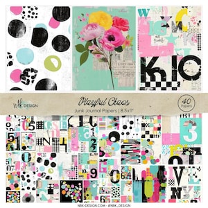 Junk Journal Papers: Playful Chaos Collage, Modern Art (8.5x11" JPG Digital Download)