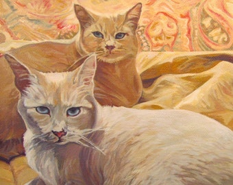 HAND SIGNED Art Card / cat painting "Tale of Two Kitties"